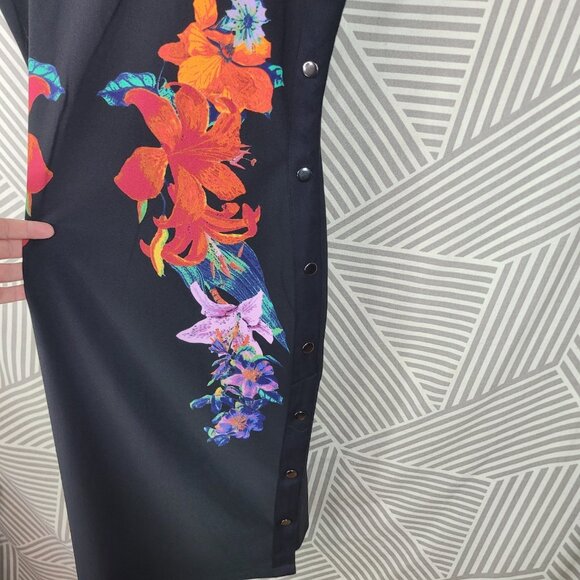 New Bold Elements Dress size Medium Tropical black Sheath evening club Hawaiian - Picture 5 of 9